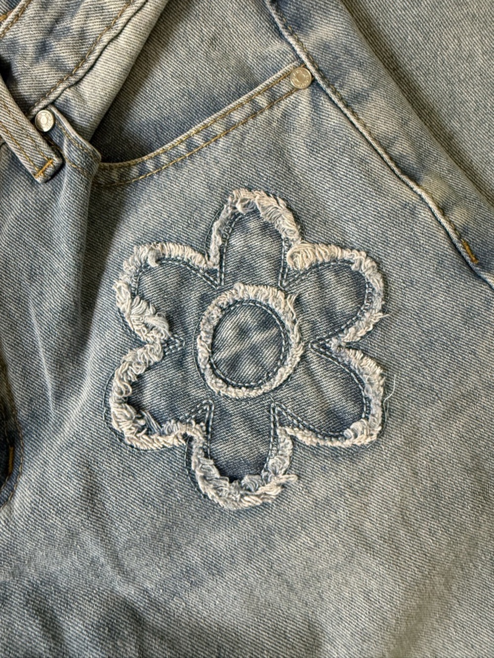 Light Blue Floral Appliqué Wide Leg Jeans - Picture 7 of 7